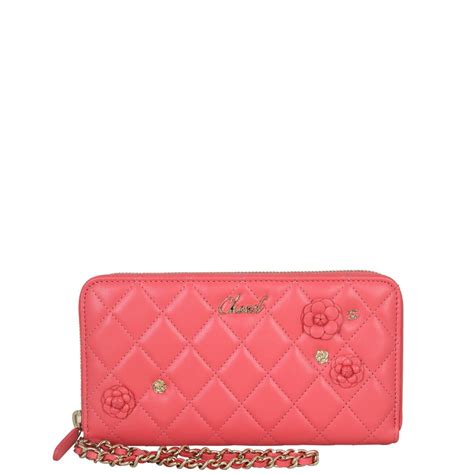 chanel pink camellia zip wallet 2010 2011|chanel wallet on chain size.